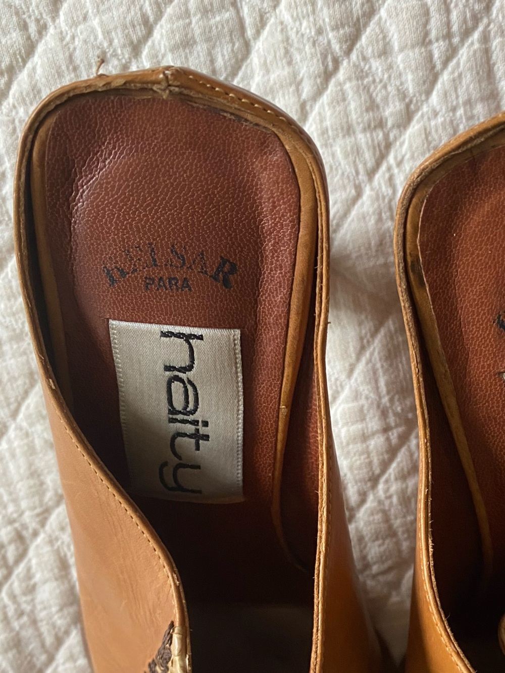 Vintage Western Tan Leather Block Heel Mules Cowgirl Desert Rodeo Exotic Size 35 - Picture 8 of 15